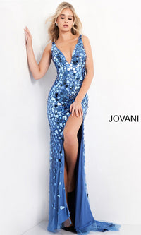 Jovani Broken-Glass Sequin Long Prom Dress 02479