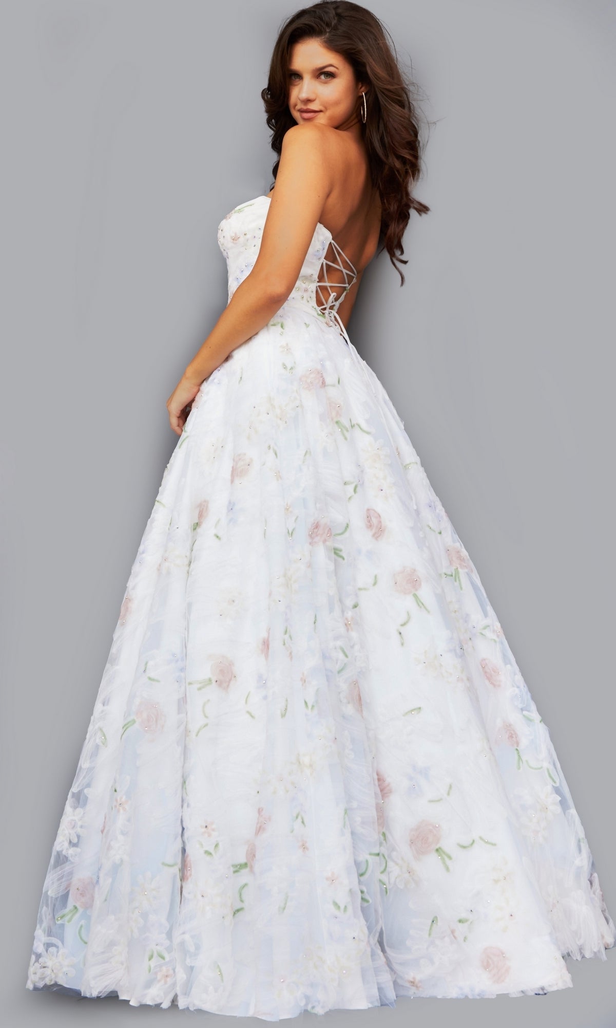 Floral-Print White Ball Gown 07966 by Jovani
