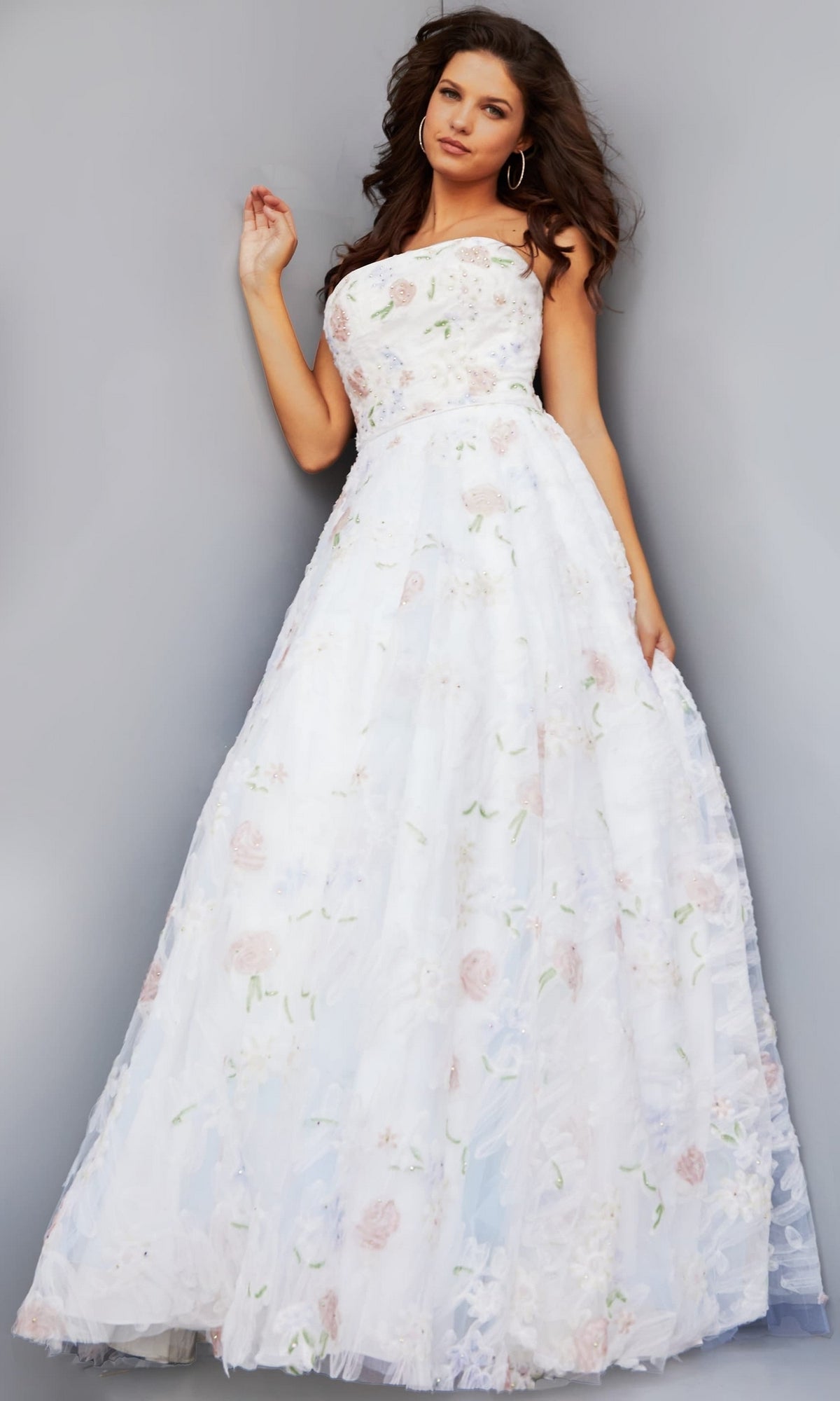 Floral-Print White Ball Gown 07966 by Jovani