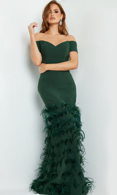 Jovani 08384 Mermaid Formal Evening Gown with Feathers– PromGirl