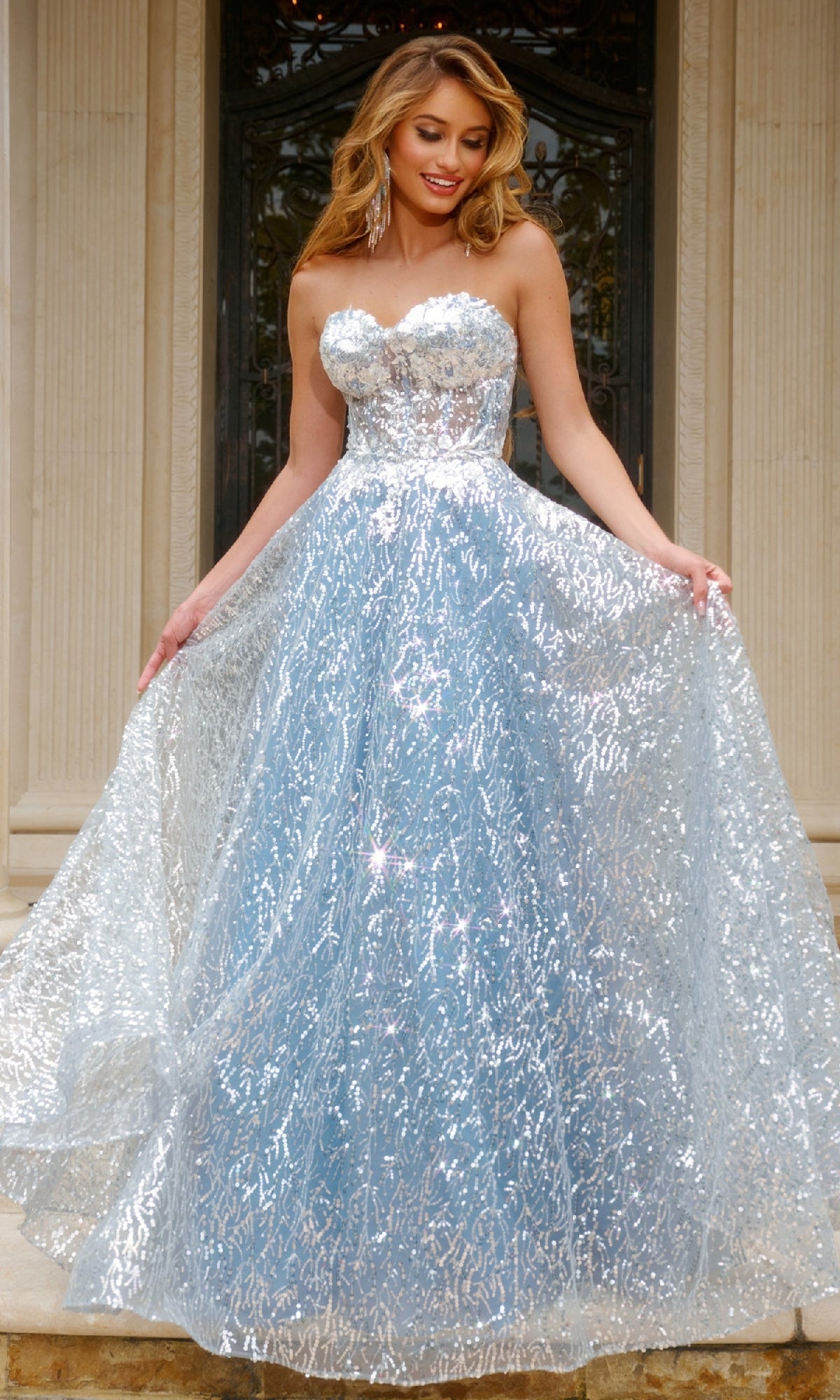 Strapless Sweetheart Long A-Line Prom Dress with Sequins Ivory / 4