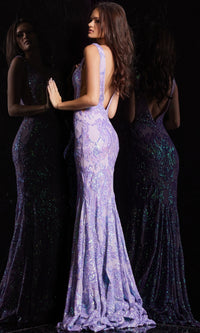 Backless Jovani Prom Dress with Sequin Pattern