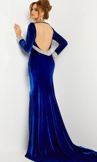 Royal Blue Open-Back Velvet Long Jovani Dress 09139