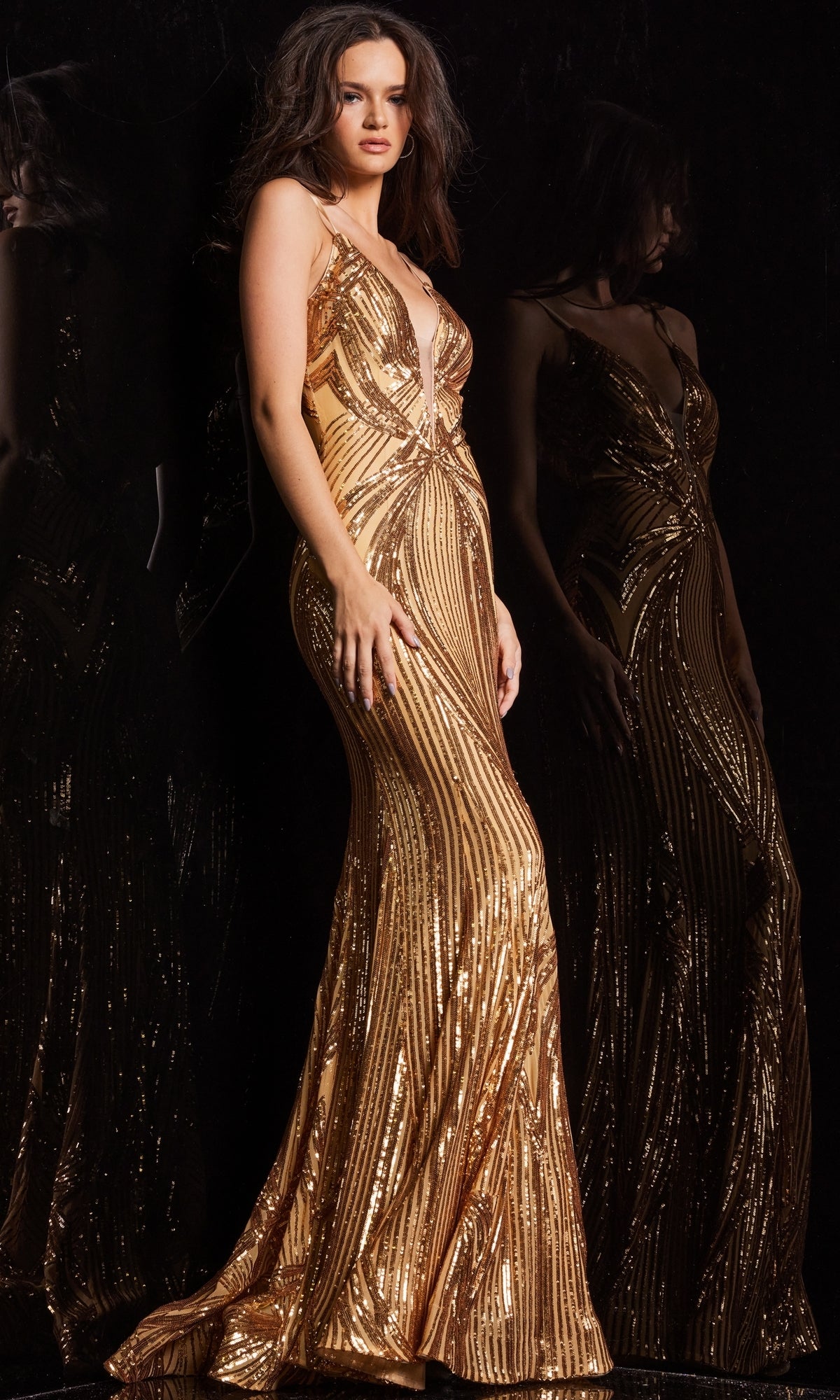 Long Sequin-Print Prom Dress with Open Back Iridescent/White / 4 Long Sequin-Print Prom Dress with Open Back Iridescent/White / 4