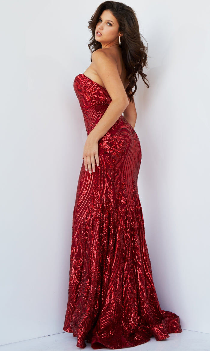 Sequin Long Strapless Jovani Prom Dress 09695