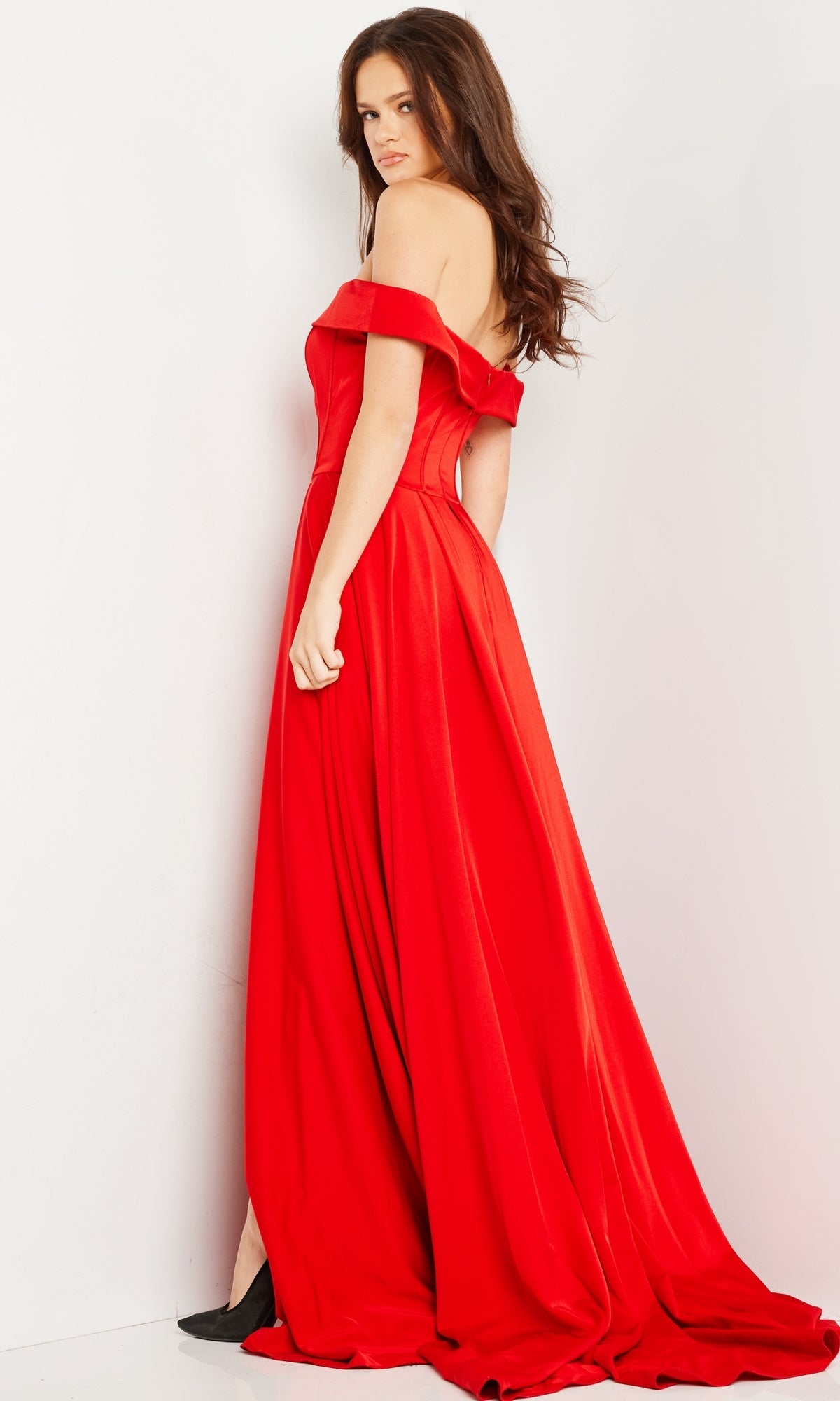 Off-the-Shoulder Long A-LIne Prom Dress with Corset– PromGirl