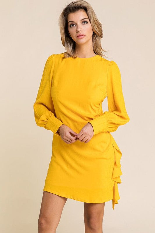 Short Yellow Work Dress with Long Sleeves PromGirl