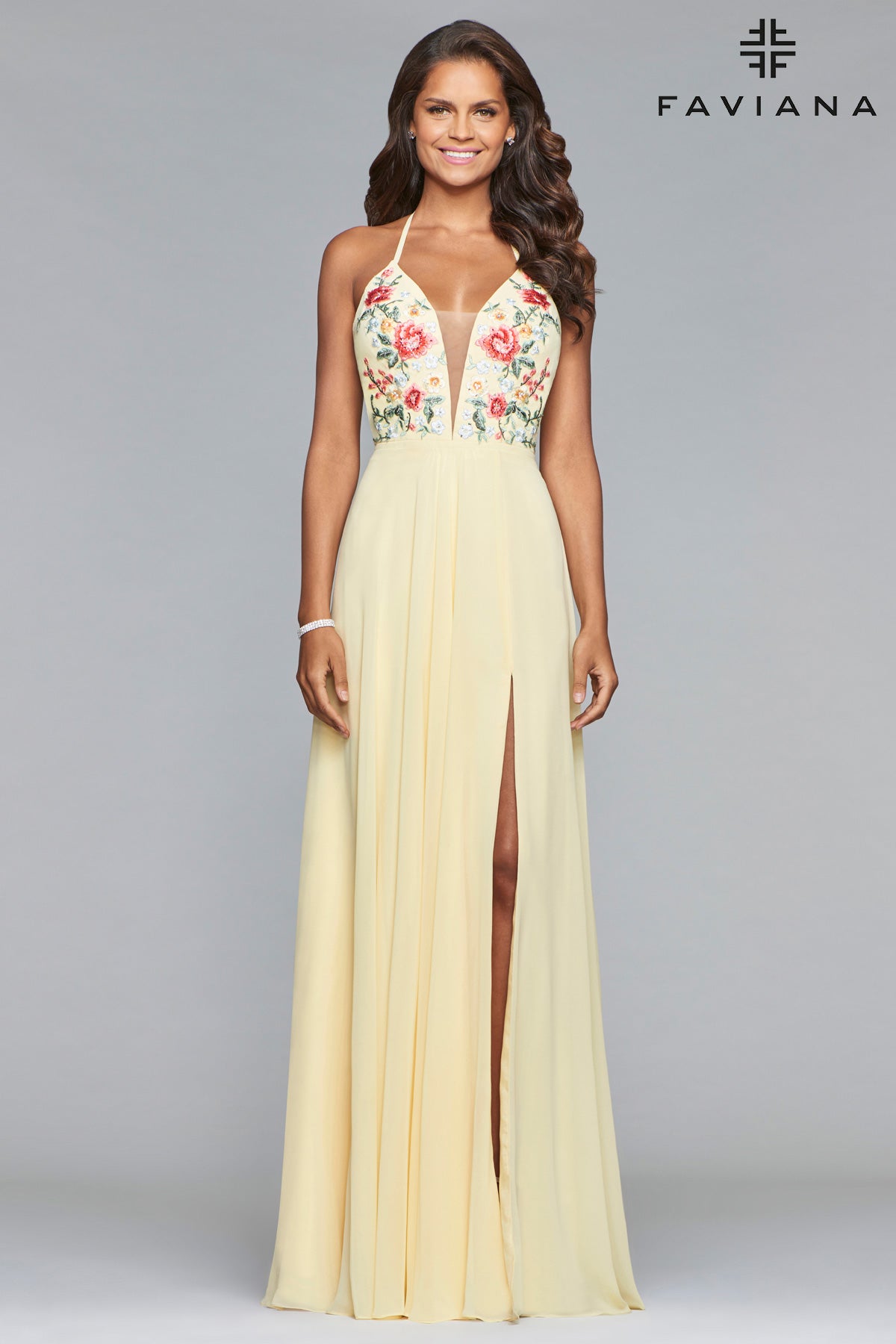 Long Chiffon Open-Back Embroidered Prom Dress