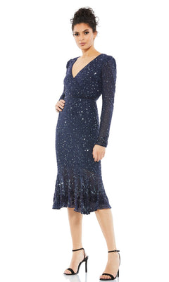 Blue Sequin Dress with Embellished Hemline and Belt - Mac Duggal US 4 Blue Sequin Dress with Embellished Hemline and Belt - Mac Duggal US 4