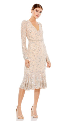 Mac Duggal Women's Surplice Sequin Midi Dress - Midnight Blue