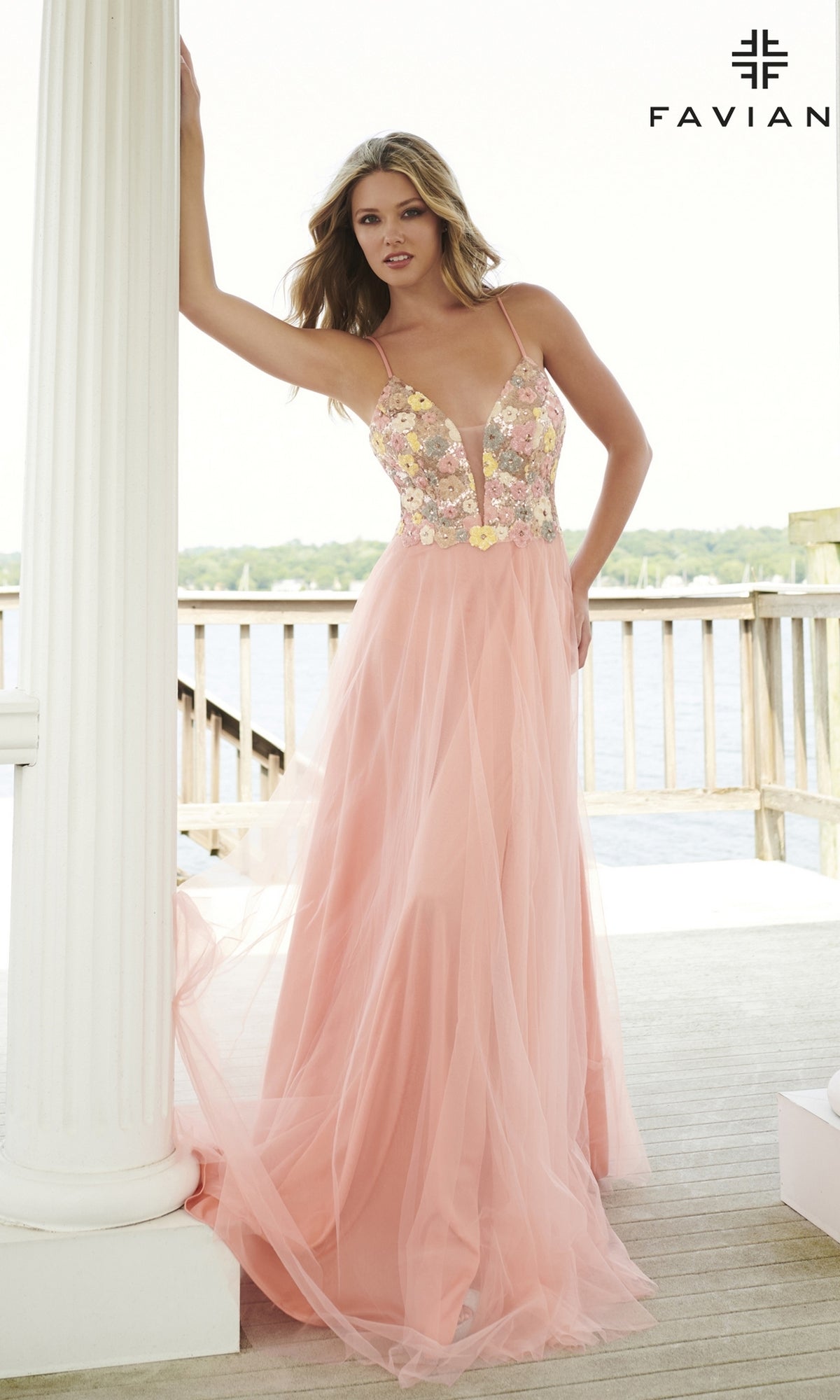 Faviana Long Prom Dress with Sequin Floral 11001