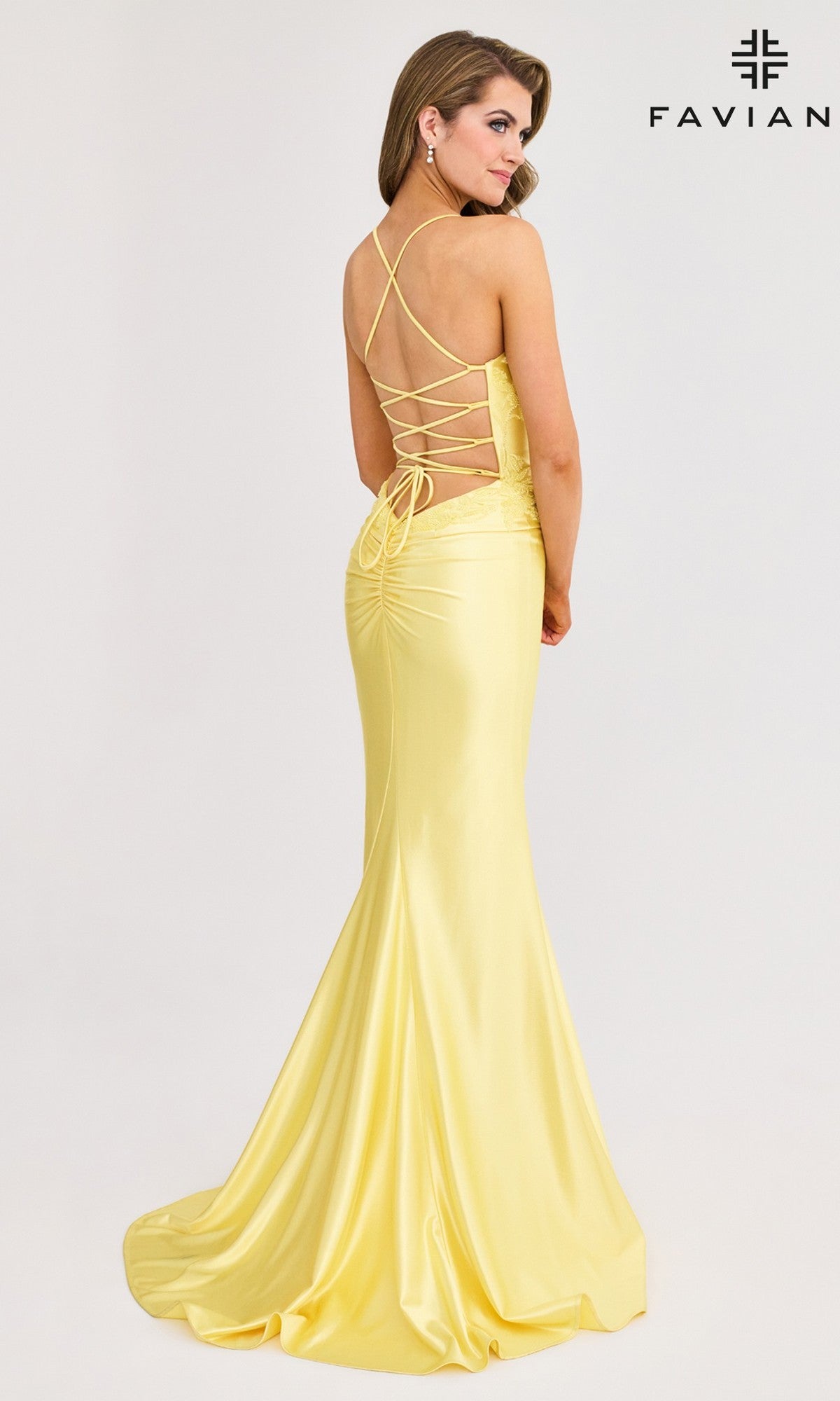 Long V-Neck Prom Dress with Lace Applique