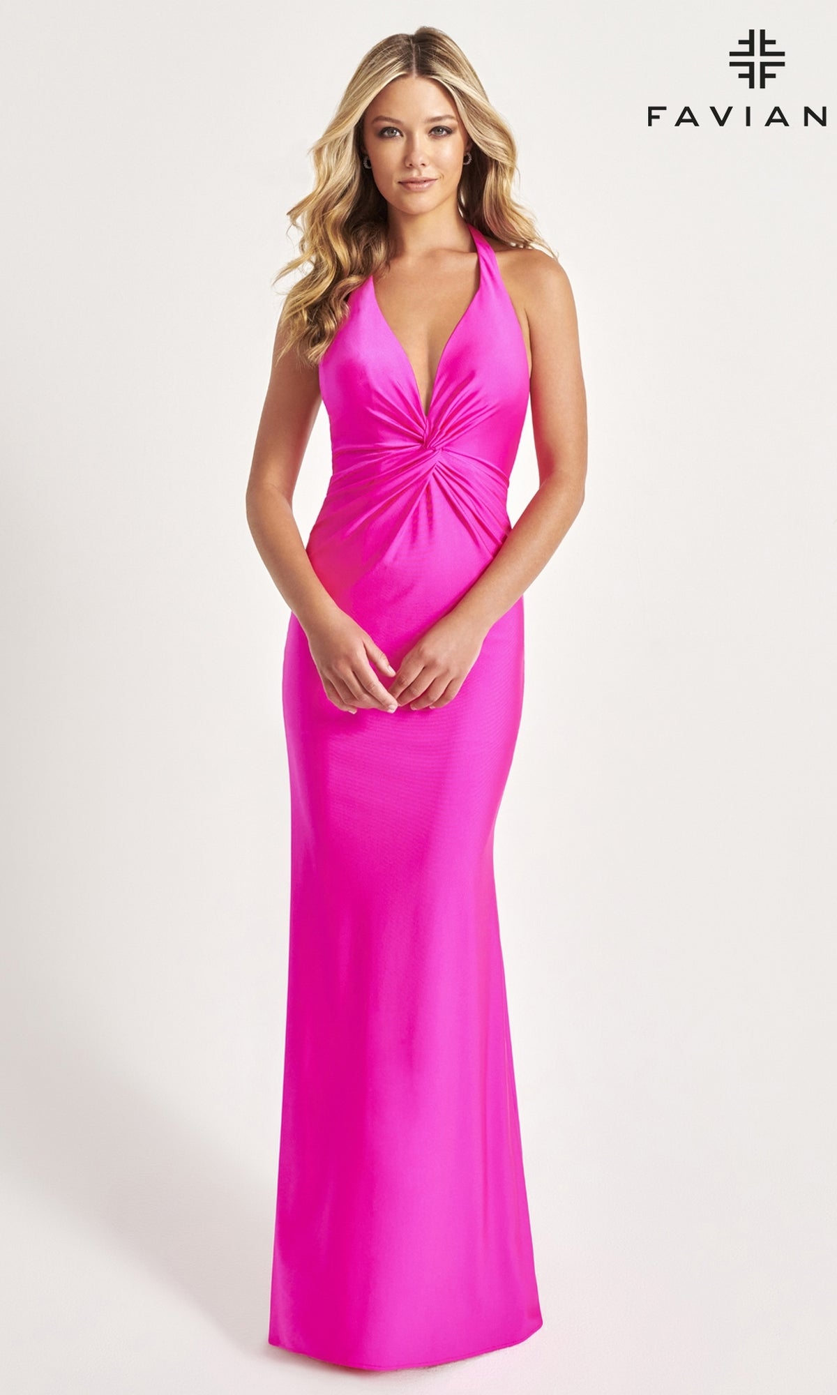 Long Halter Prom Dress with Front Knot - PromGirl Hot Pink / 8 Long Halter Prom Dress with Front Knot - PromGirl Hot Pink / 8