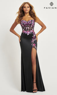 Faviana Strapless Embroidered Long Prom Dress 11029