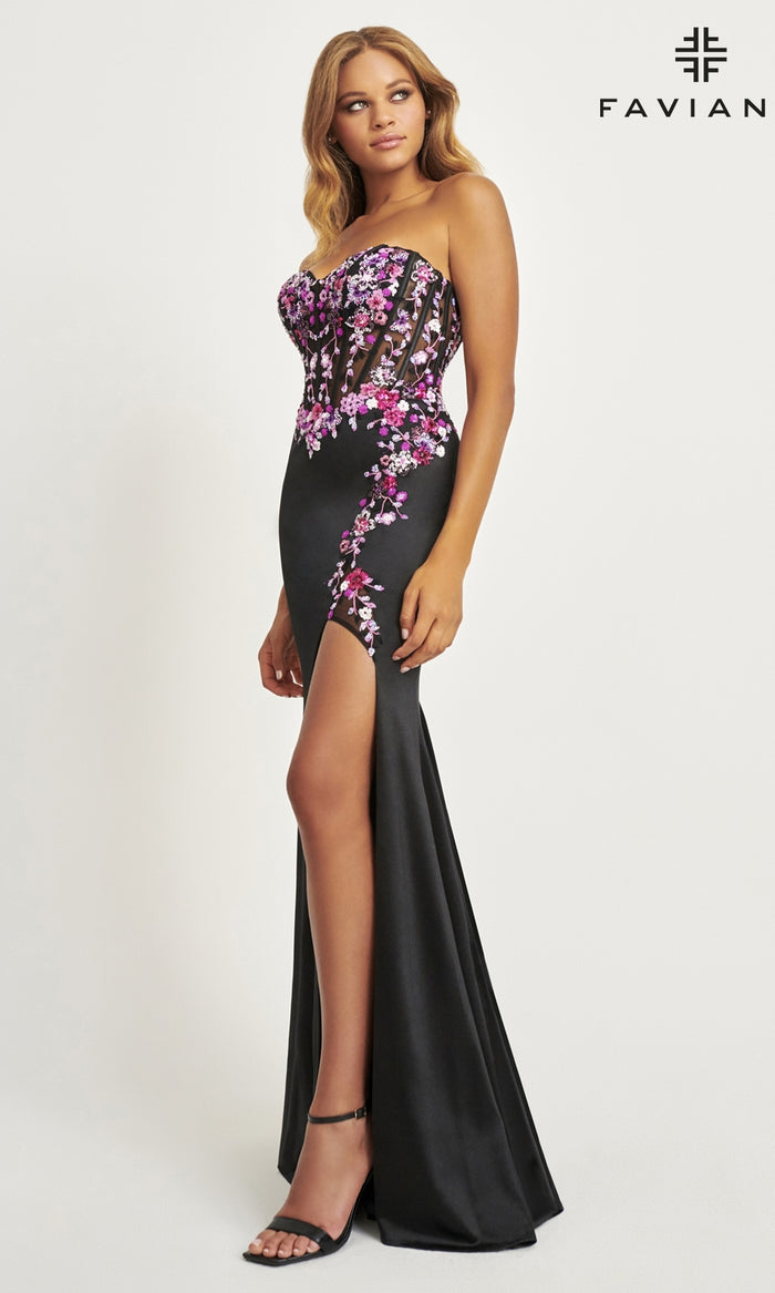 Faviana Strapless Embroidered Long Prom Dress 11029