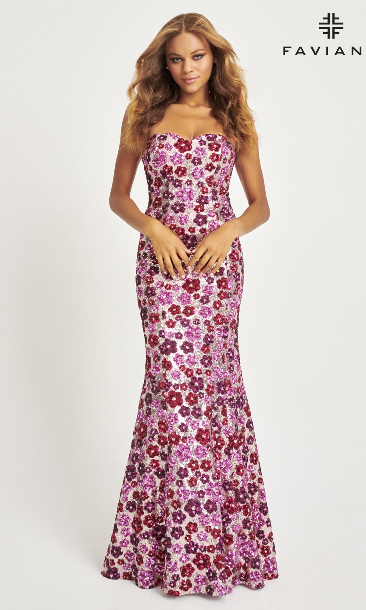 Faviana Long Strapless Floral Prom Dress 11036