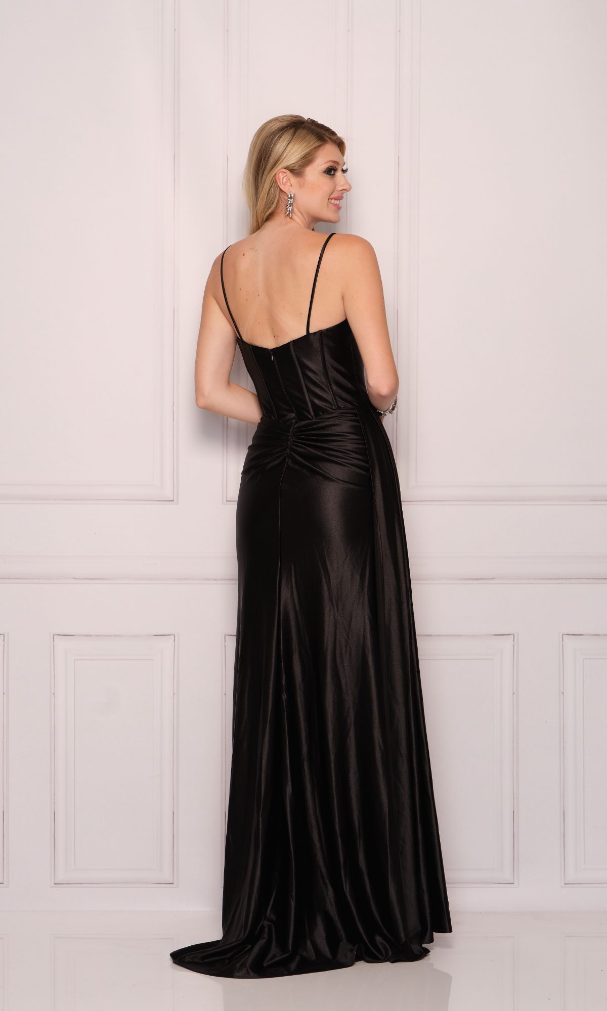 Dave & Johnny Long Satin Prom Dress with Side Sash