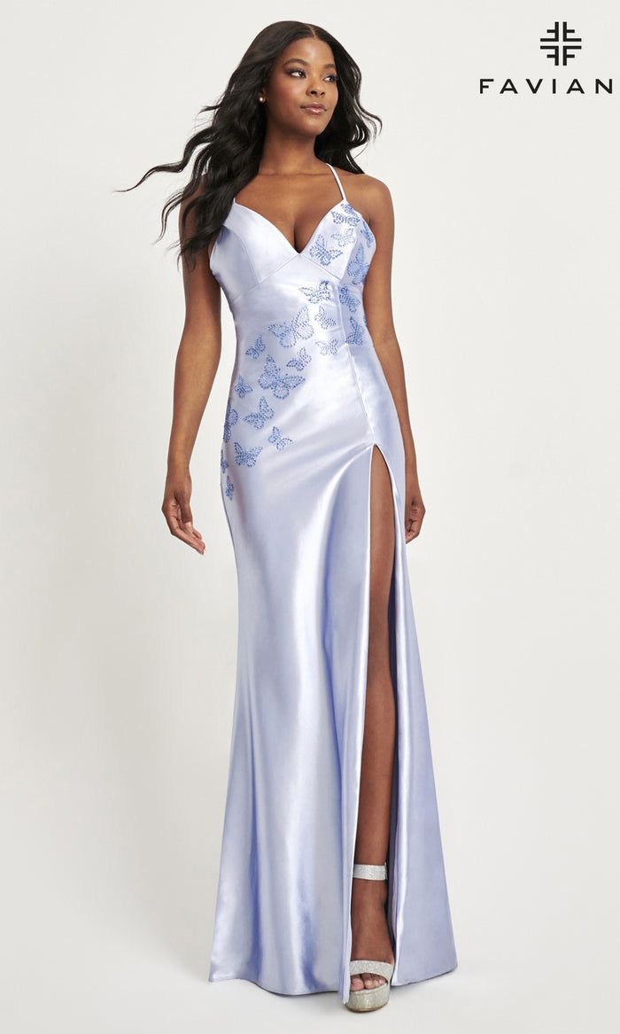 Faviana Bead-Butterfly Long Satin Prom Dress 11053