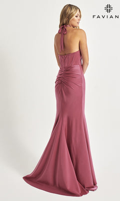 Long Halter Prom Dress with Corset Waist