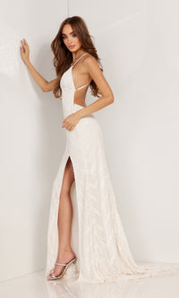 Open-Back Sequin-Striped Long Prom Dress 1106
