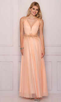 Dave and Johnny Coral Orange Long Prom Dress 11083