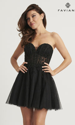 Strapless Short Black Homecoming Dress with Lace Black / 00