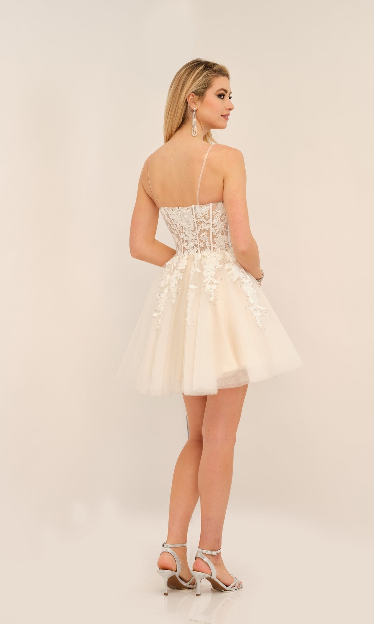 Embroidered Sheer-Corset Short White Dress 11206