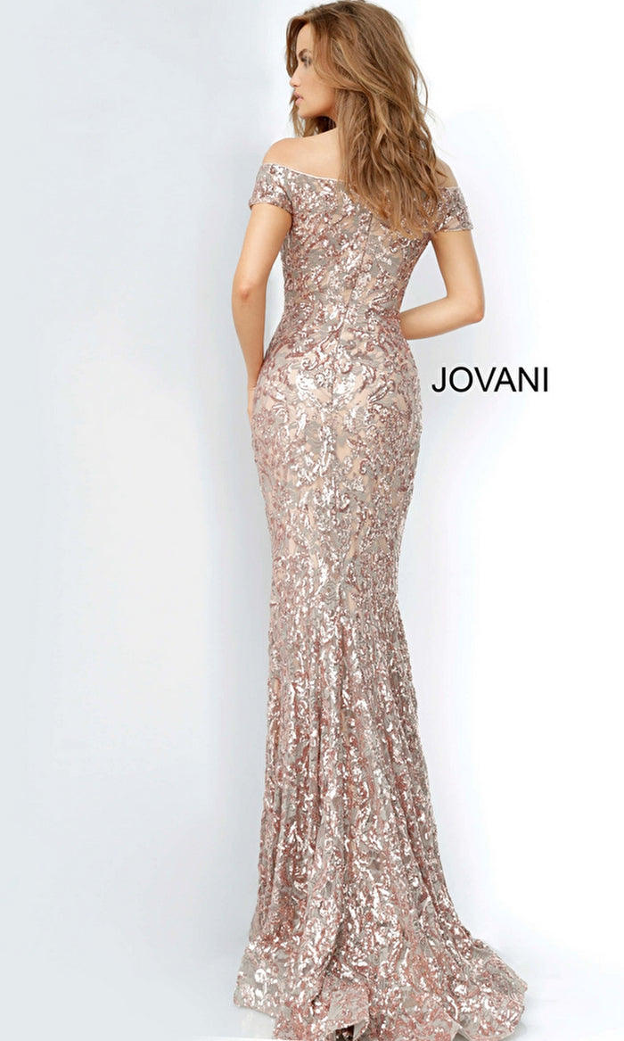Off-Shoulder Jovani Long Beaded Formal Dress 1122