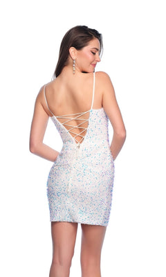 Lace-Up Short Off-White Homecoming Dress with Sequins Off White / 4