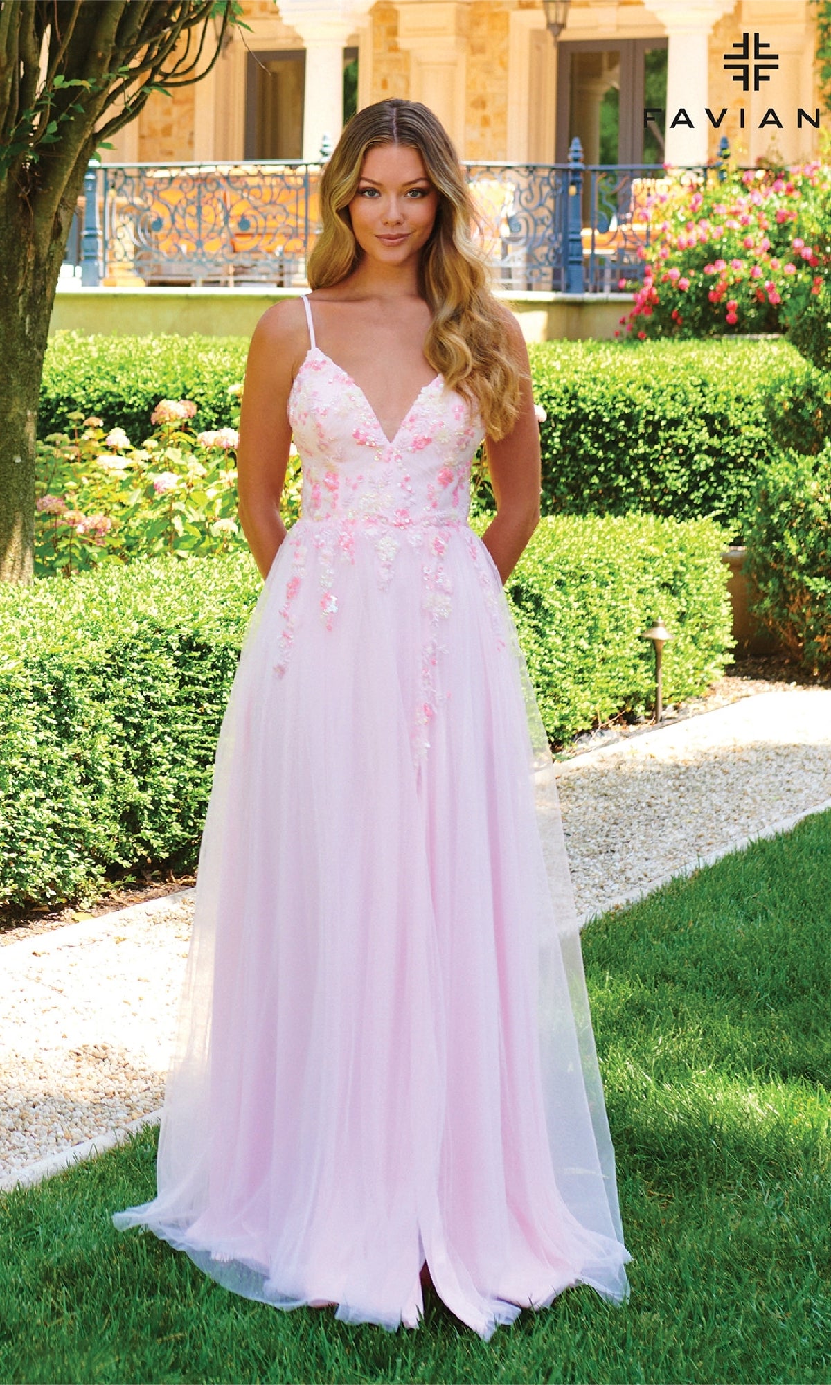 light pink a line prom dress Faviana 11232 Long Yellow / 00 which is perfect for celebrity dresses Girls A-Line Dress Sewing Color:light grey