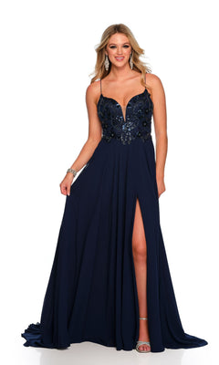 Long Navy Blue Formal Dress with Sequin Bodice Navy Blue / 6 Long Navy Blue Formal Dress with Sequin Bodice Navy Blue / 6