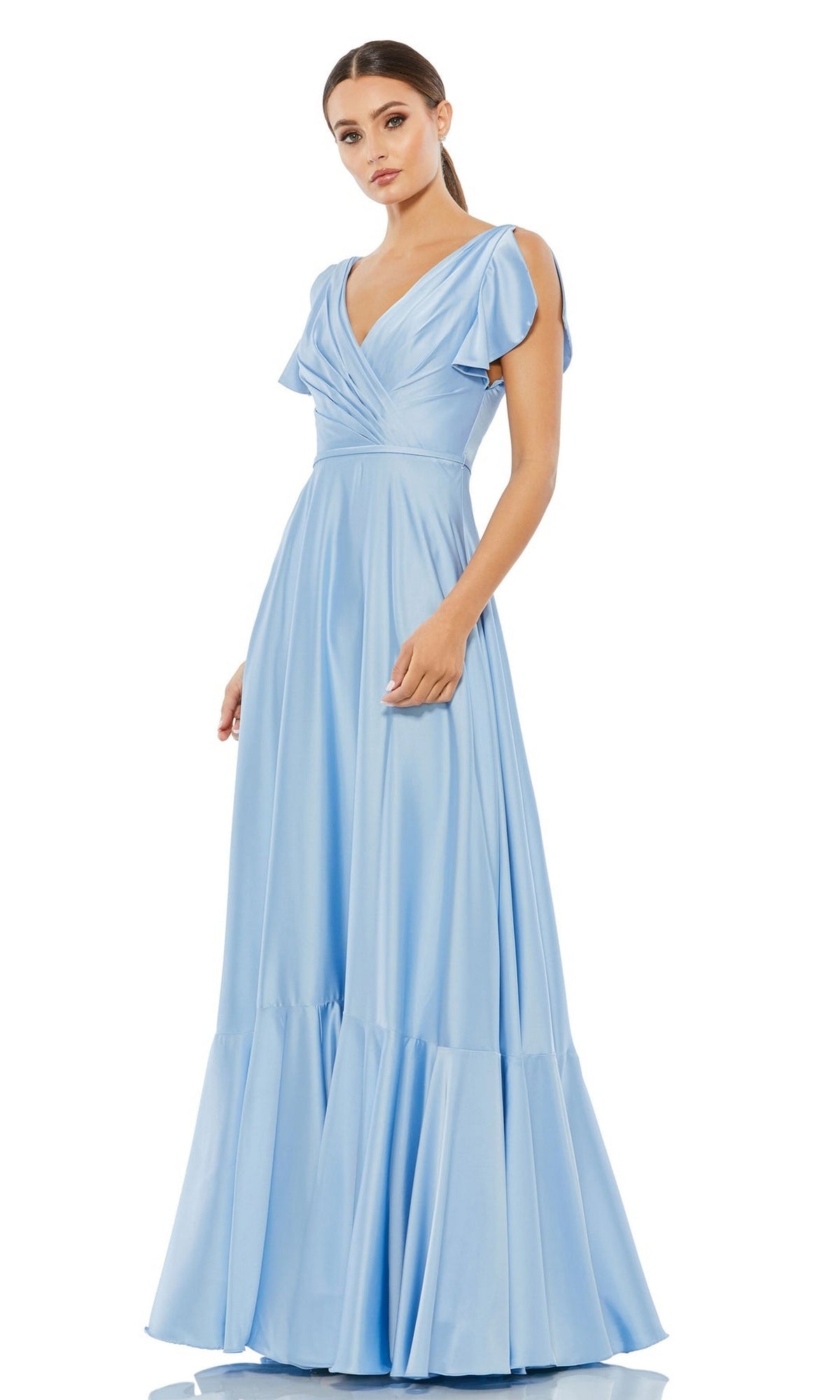 Ieena for Mac Duggal - Blue Flounce Sleeve Satin Gown - Periwinkle / US 18 Ieena for Mac Duggal - Blue Flounce Sleeve Satin Gown - Periwinkle / US 18