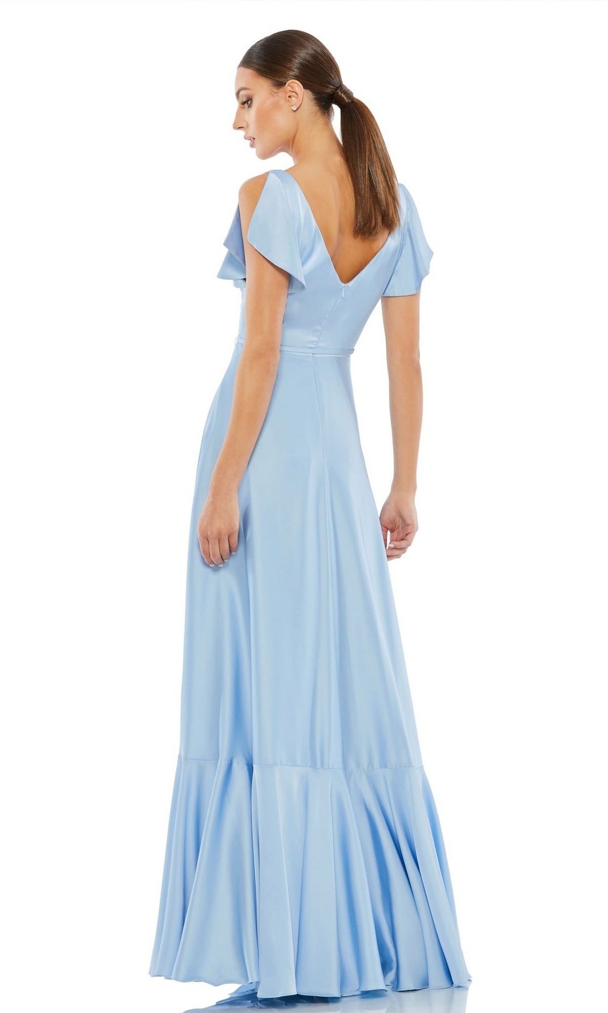 blue dress for baby girl Mac Duggal Women's Satin A-Line Gown - Periwinkle