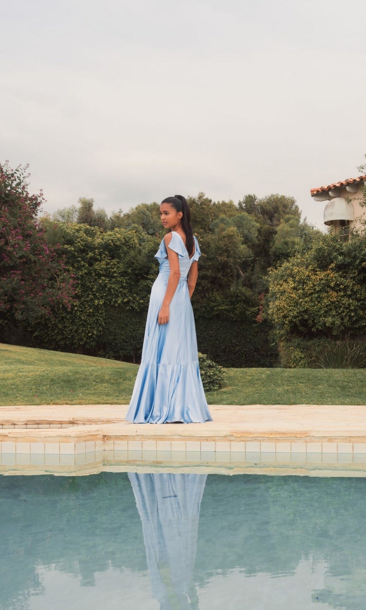 Flounce Sleeve Satin Gown - Mac Duggal Periwinkle / US 18 Flounce Sleeve Satin Gown - Mac Duggal Periwinkle / US 18