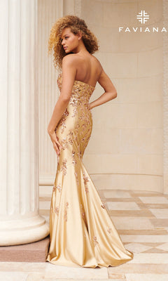 Strapless Long Satin Mermaid Prom Dress with Sequins Navy / 4