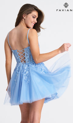 Beaded Short Homecoming Dress with Lace-Up Corset Cotton Candy Pink / 00