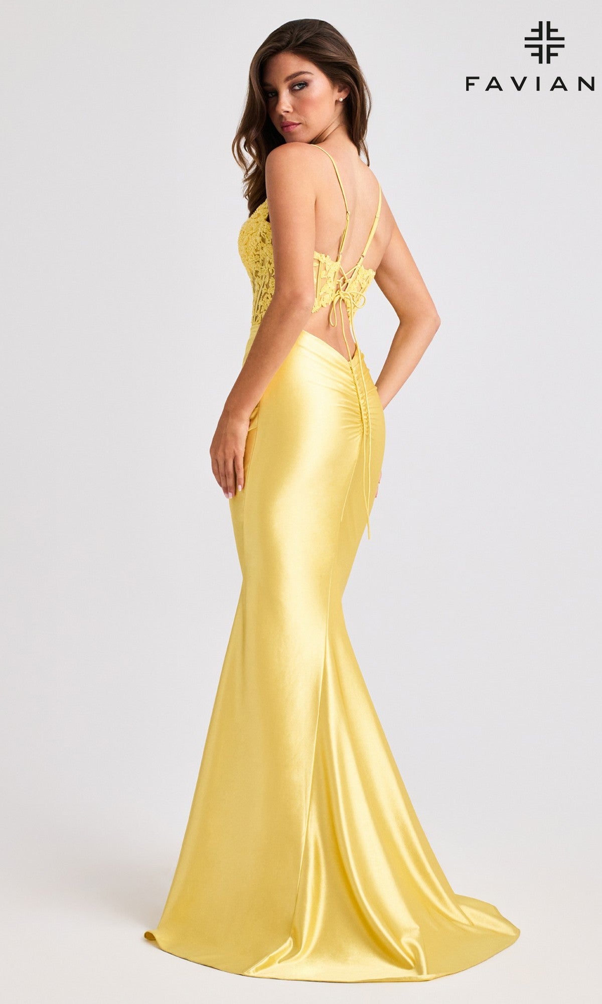 Long Shimmer Satin Prom Dress with Lace-Up Corset Black / 8