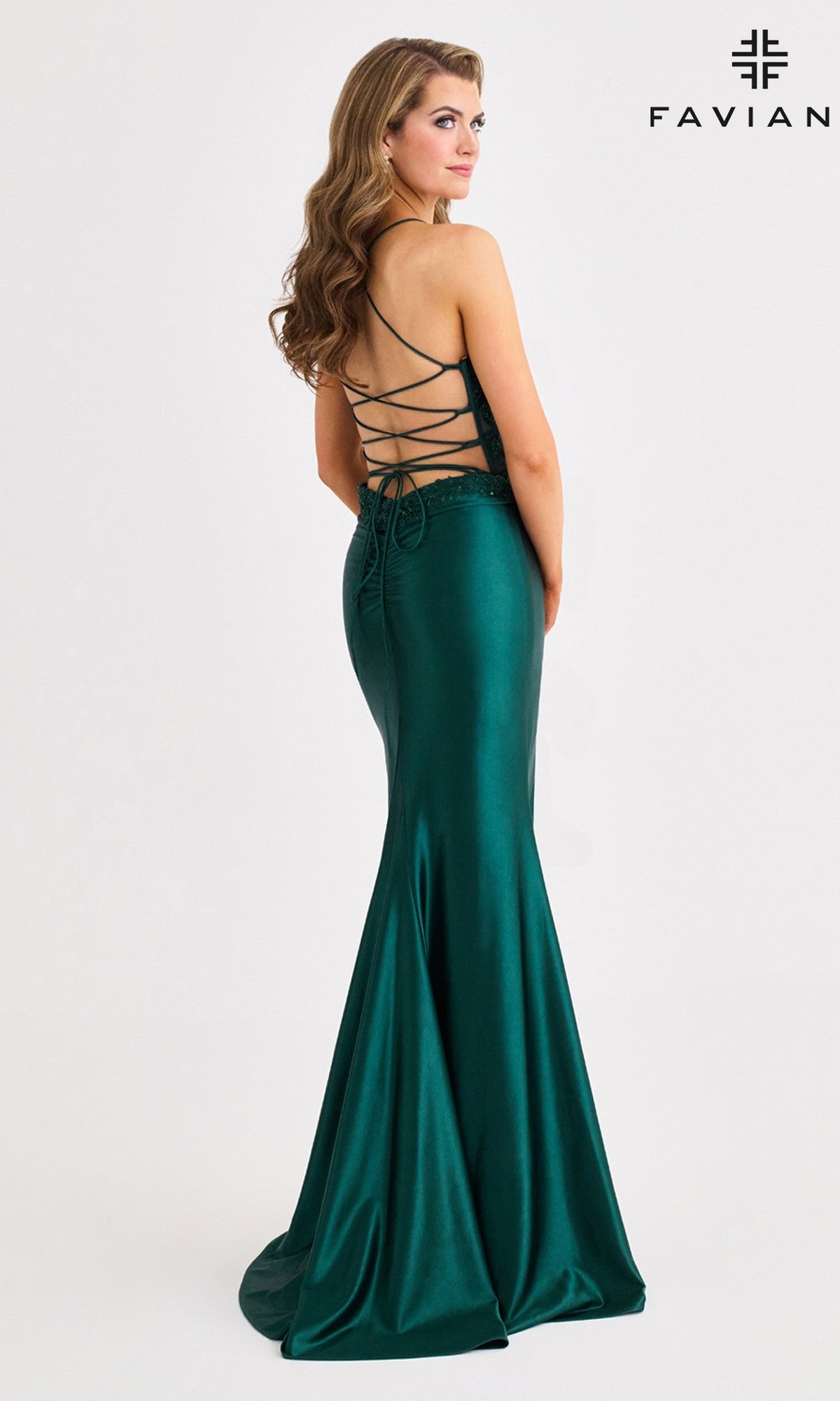 Sheer-Corset Long Satin Prom Dress with Strappy Back – PromGirl