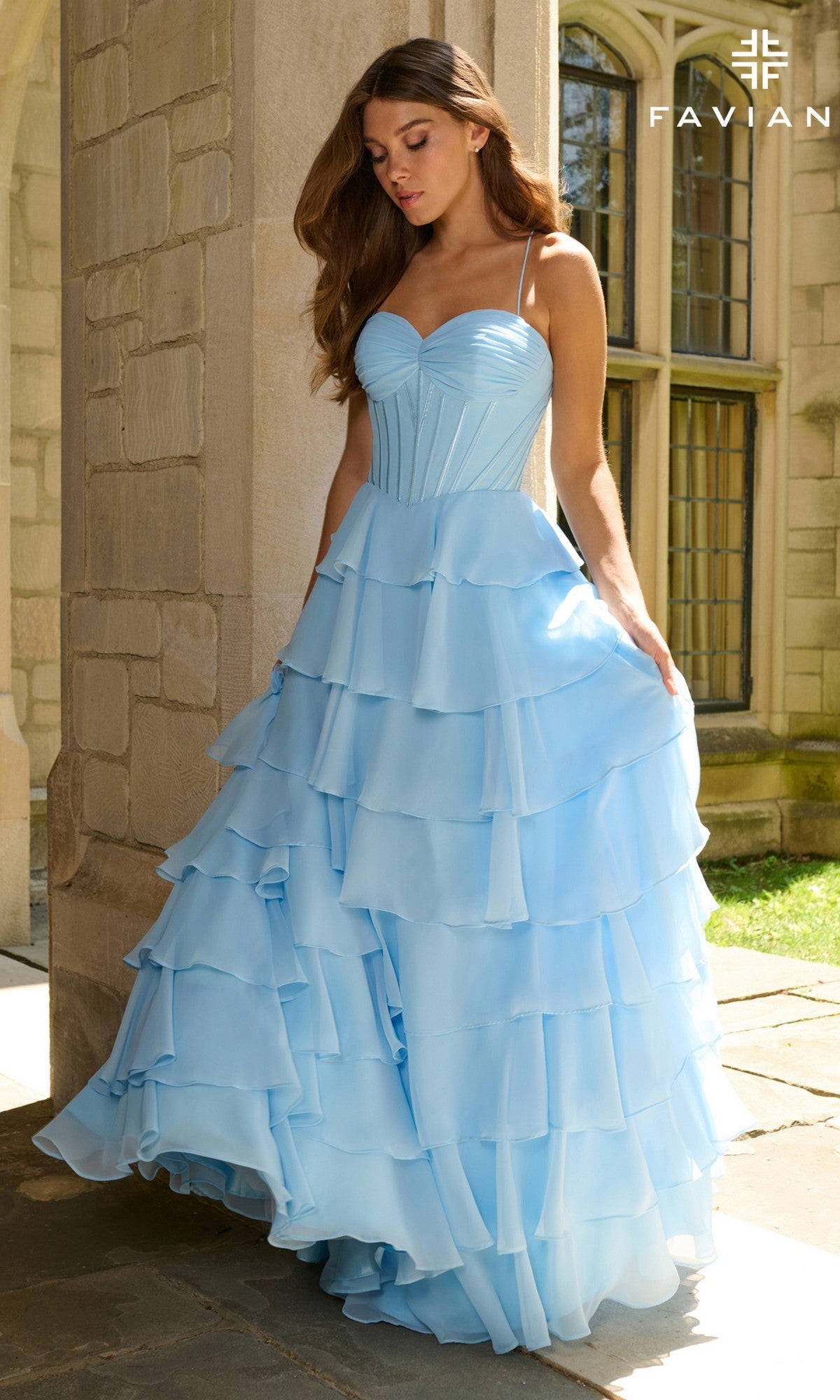 ruffle strap a line dress in blue Strappy Open-Back Long A-Line Prom with Ruffles – PromGirl sizechart-maxi-dress-with-sleeve-waist-to-hem How to Style Cowboy The model is wearing Size:Girls 10y