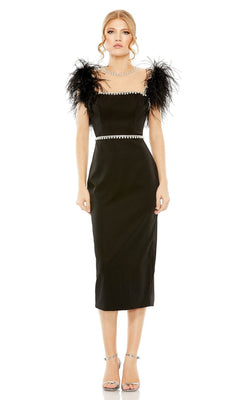 Sheer-Back High-Neck Wedding-Guest Dress with Feathers– PromGirl