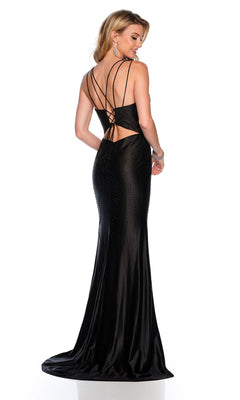 Open-Back Long Black Prom Dress with Beads– PromGirl