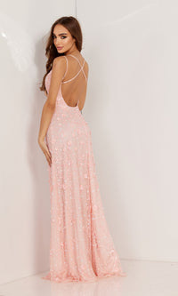 Floral-Beaded Long Pink Prom Dress 1155