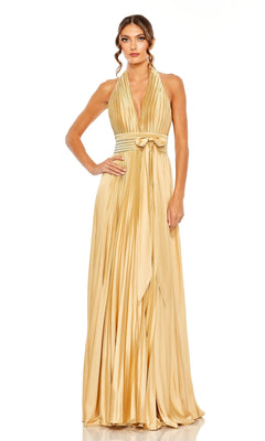 Mac Duggal Center Bow Pleated Halter Neck Gown