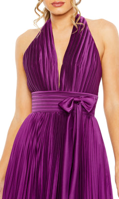 Mac Duggal Center Bow Pleated Halter Neck Gown