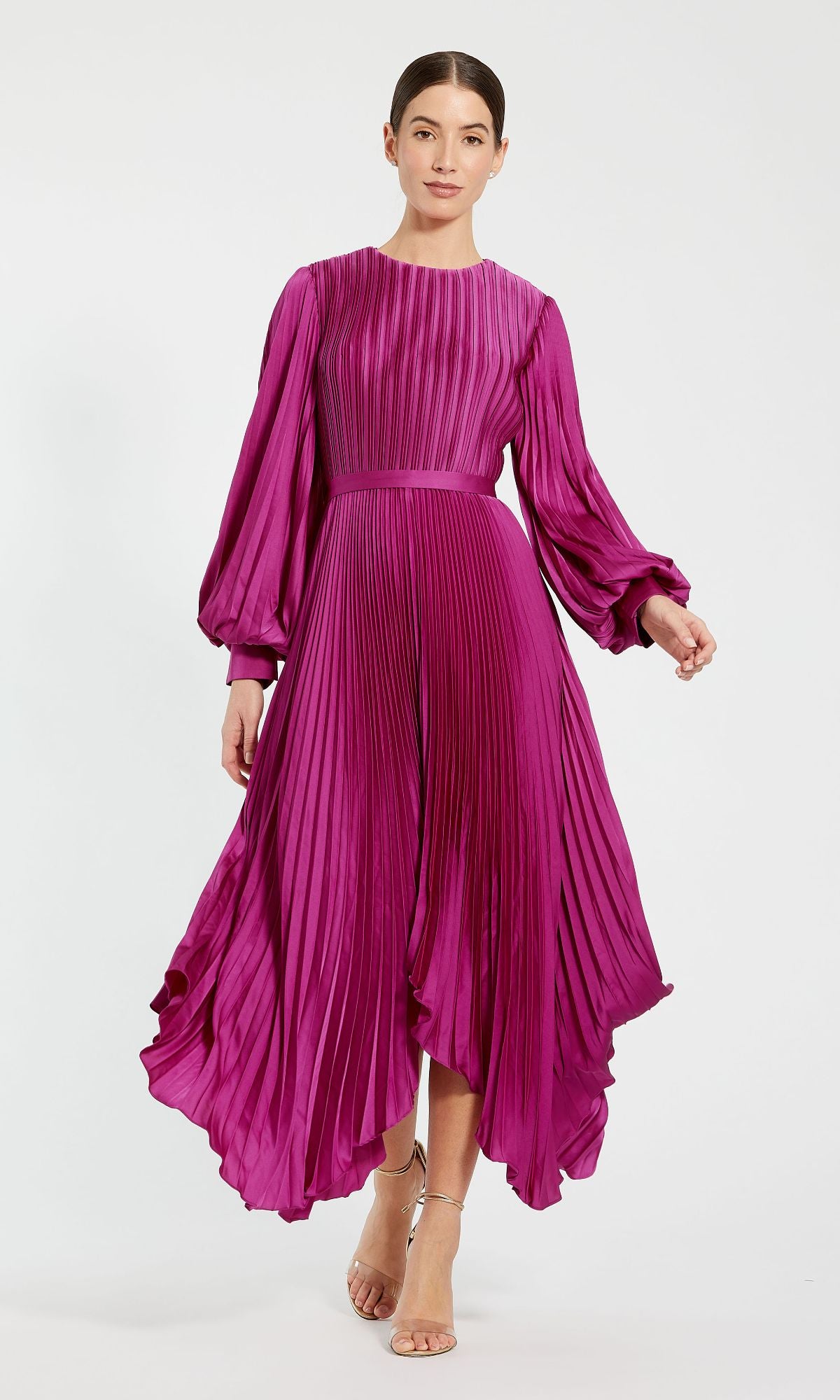 Mac Duggal Women's Long Sleeve Pleated Handkerchief Dress - Pink - Size 12