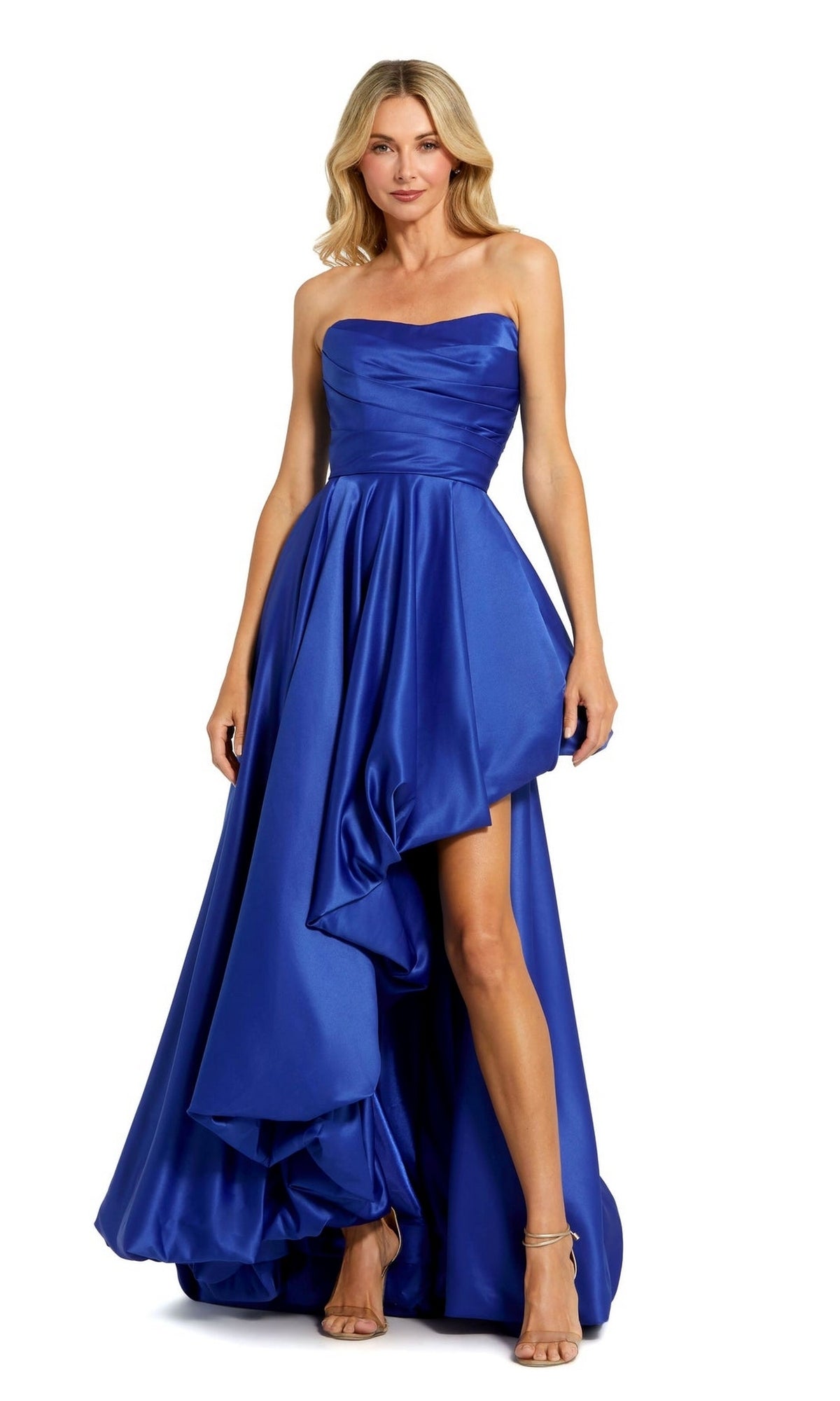 Mac Duggal Strapless High-Low Satin Gown - Cobalt Mac Duggal Strapless High-Low Satin Gown - Cobalt