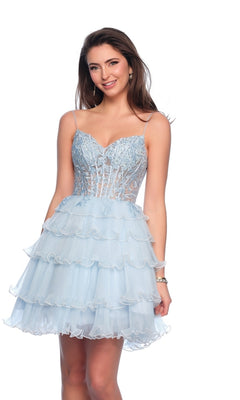 Dave and Johnny Short Blue A-Line Hoco Dress 11753 Ice Blue / 00 Dave and Johnny Short Blue A-Line Hoco Dress 11753 Ice Blue / 00