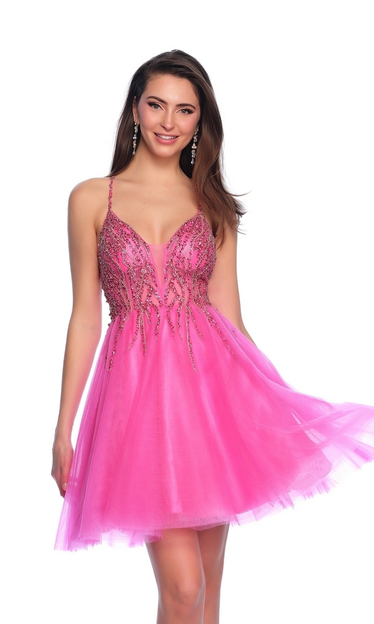 Short Fuchsia Pink A-Line Homecoming Dress with Beads– PromGirl