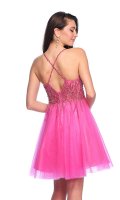 Short Fuchsia Pink A-Line Homecoming Dress with Beads PromGirl