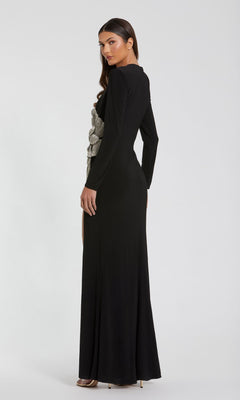 Mac Duggal - Black Jersey Gown with Embellished Flower